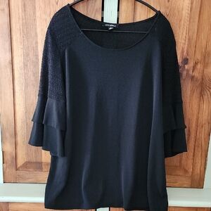 Roz & Ali Black Layered Sleeve Blouse